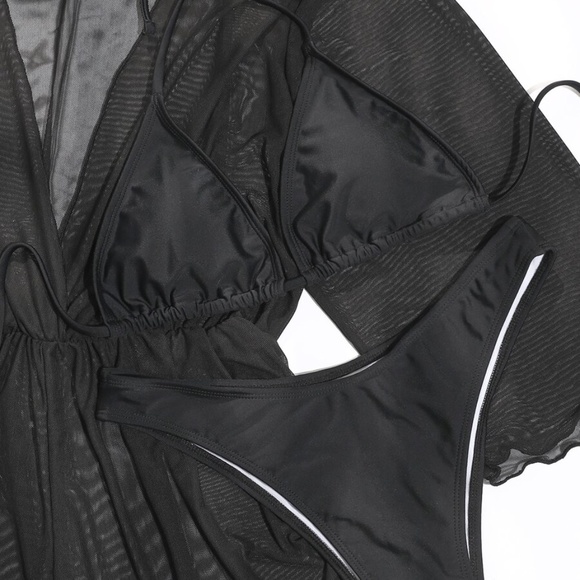 Bohemian Black Cheeky Bottom Bikini Cover up Swim Set - Picture 4 of 6